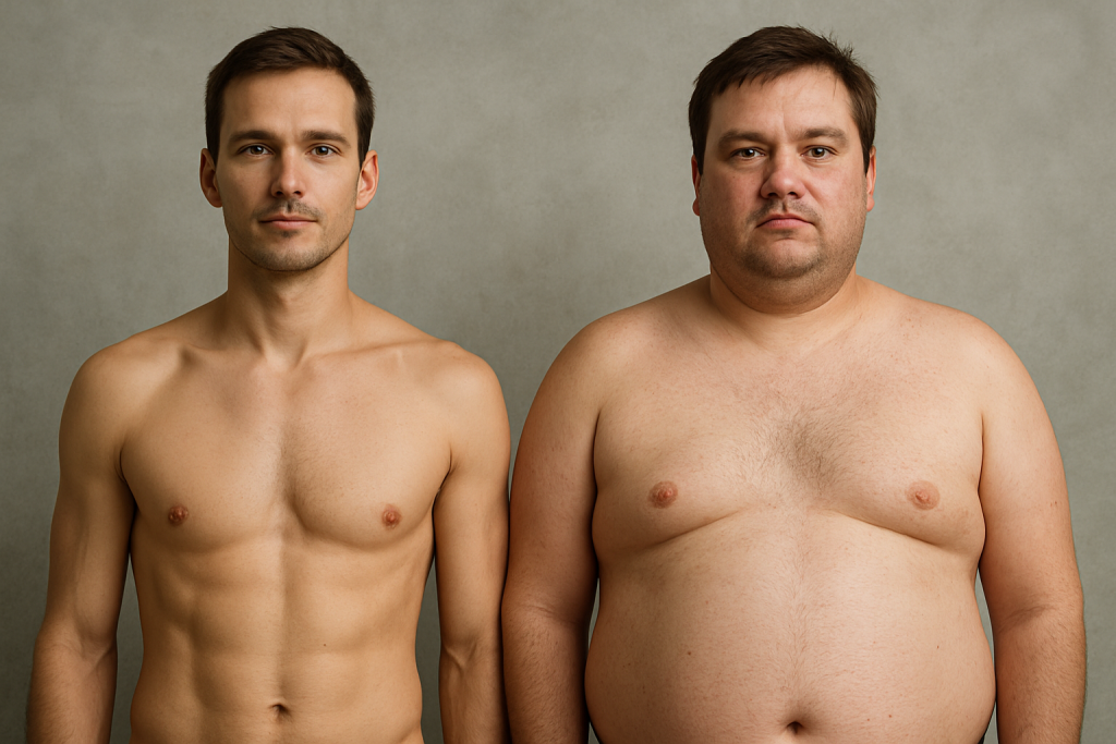 jumeaux, un homme obèse et un homme en pleine santé, épigénétique